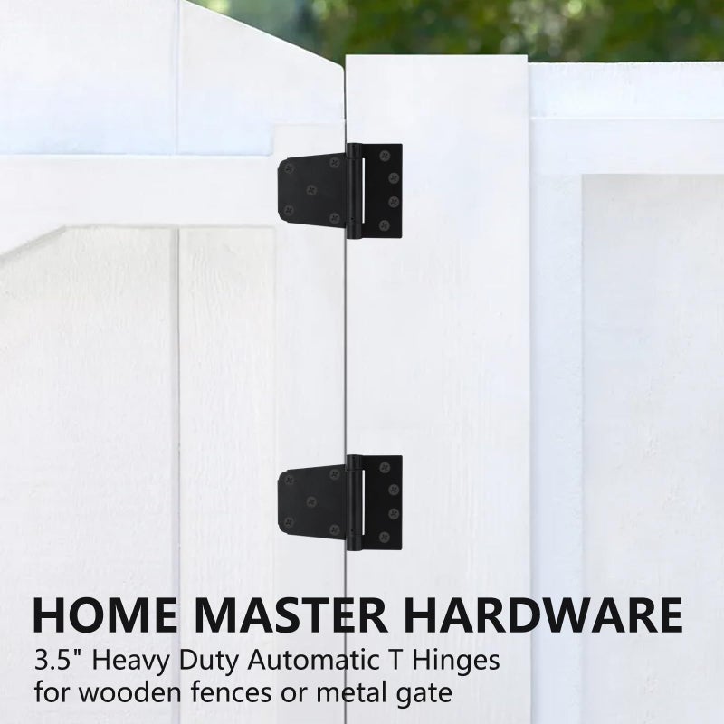 HOME MASTER HARDWARE Self-Closing Gate Kit Black - 3.5 in Spring Tee Hinges 2 Pack + Self-Adjusting Gate Latch 1 Pack - Image 4